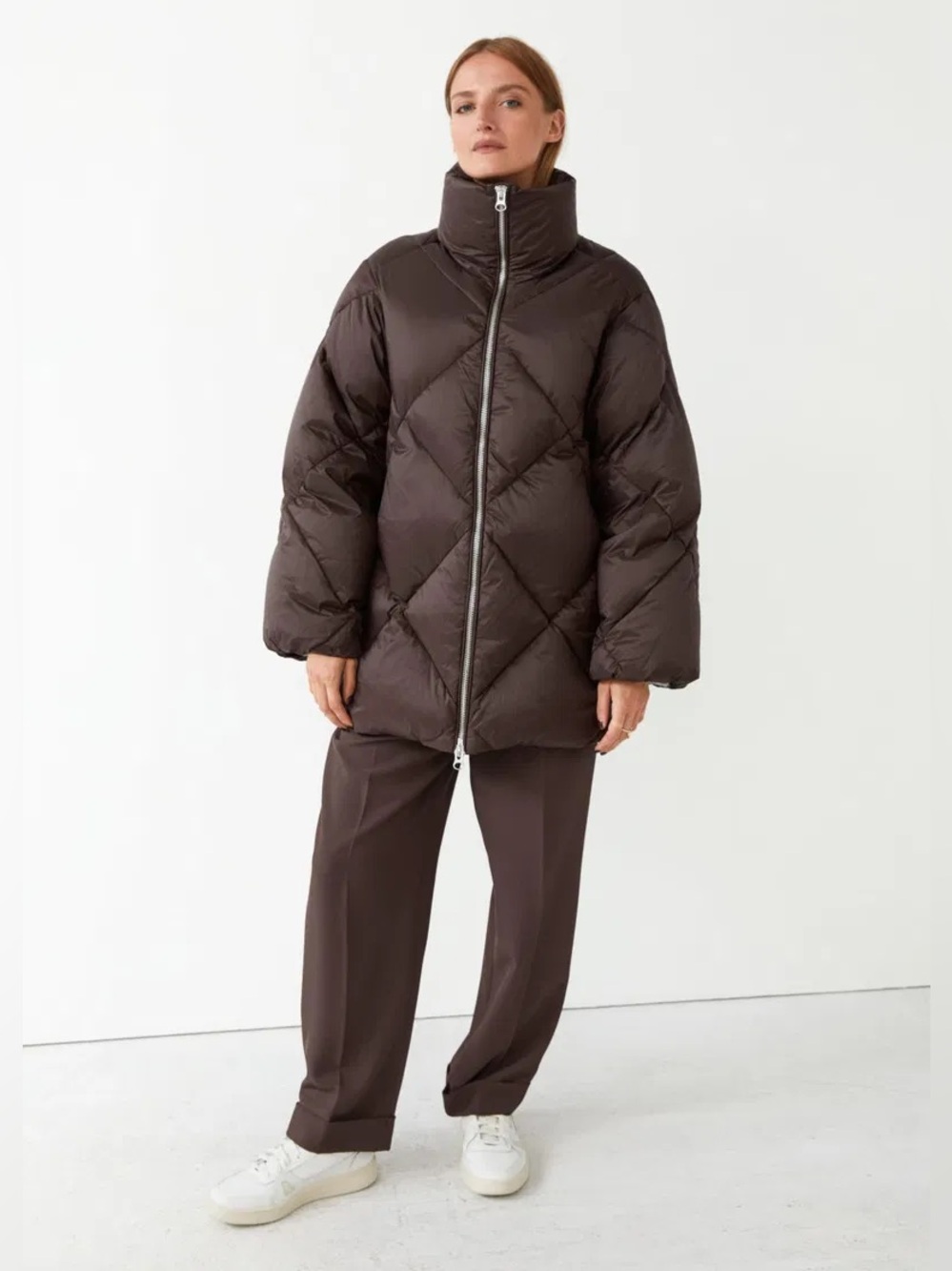 & Other Stories Dark Brown Quilted Puffer Jacket